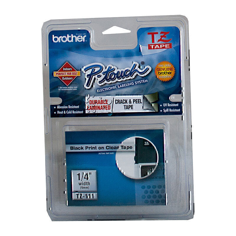 Brother TZe-111 Black on Clear Labelling Tape 6mm x 8m