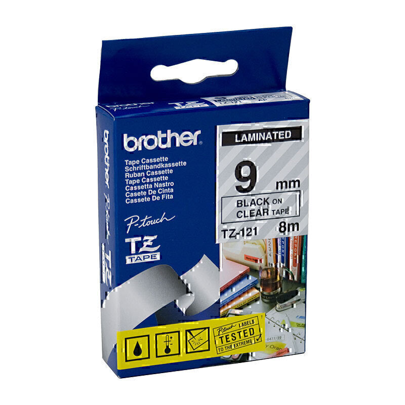 Brother TZe-121 Black on Clear Labelling Tape 9mm x 8m