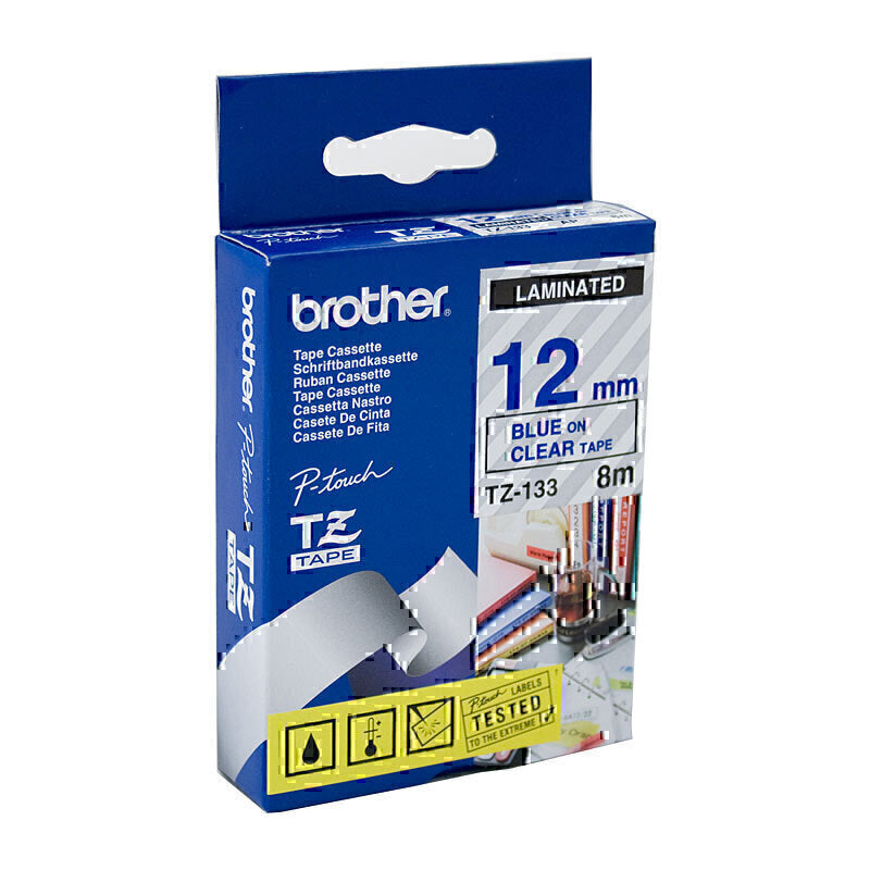 Brother TZe-133 Blue on Clear Labelling Tape 12mm x 8m