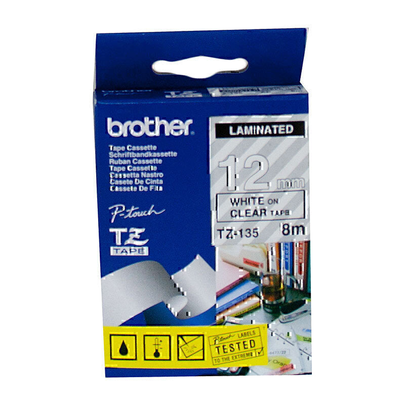 Brother TZe-135 White on Clear Labelling Tape 12mm x 8m