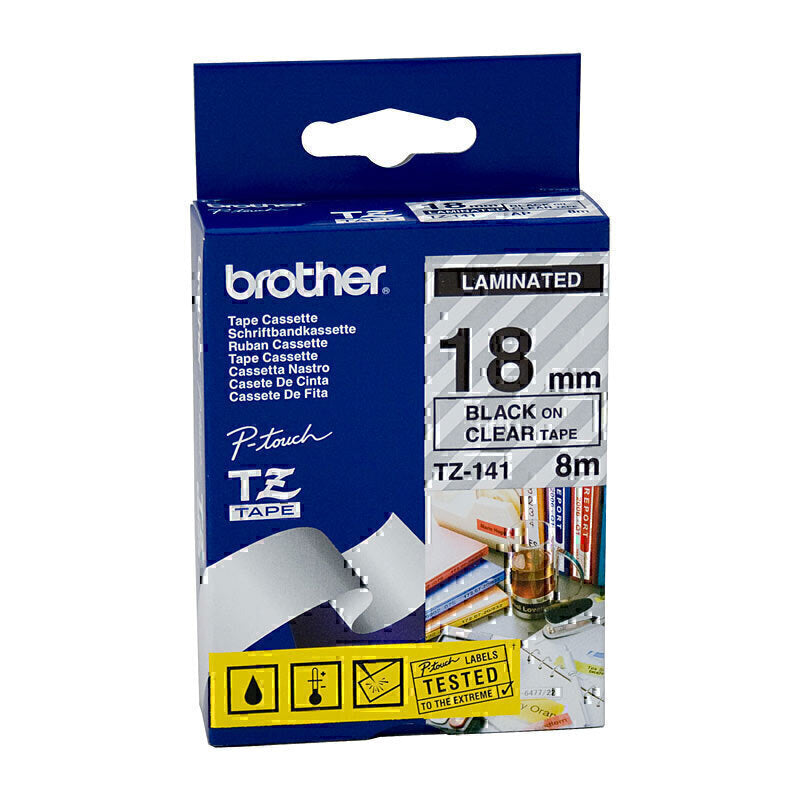 Brother TZe-141 Black on Clear Labelling Tape18mm x 8m