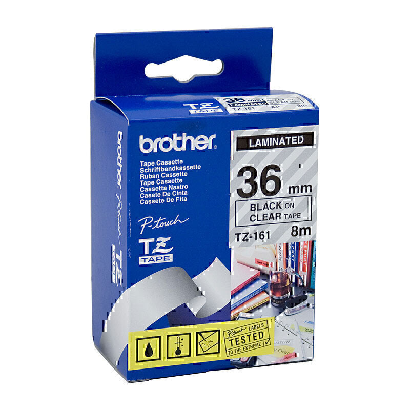 Brother TZe-161 Black on Clear Labelling Tape 36mm x 8m