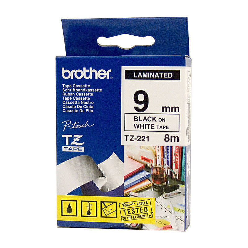 Brother TZe-221 Black on White Labelling Tape 9mm x 8m