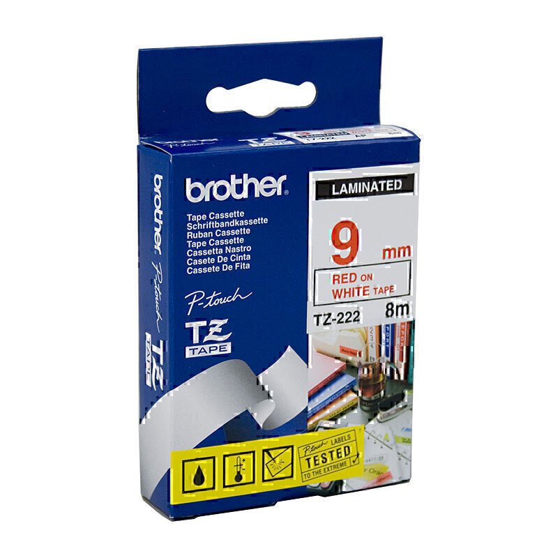 Brother TZe-222 Red on White Labelling Tape 9mm x 8m