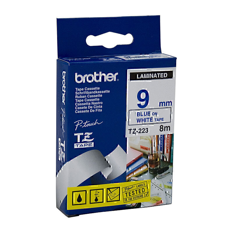 Brother TZe-223 Blue on White Labelling Tape 9mm x 8m