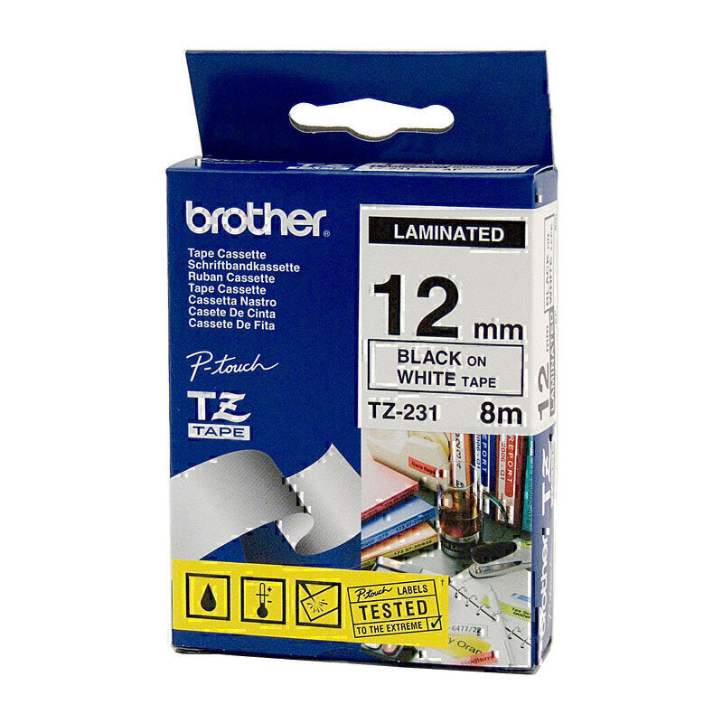 Brother TZe-231 Black on White Labelling Tape 12mm x 8m