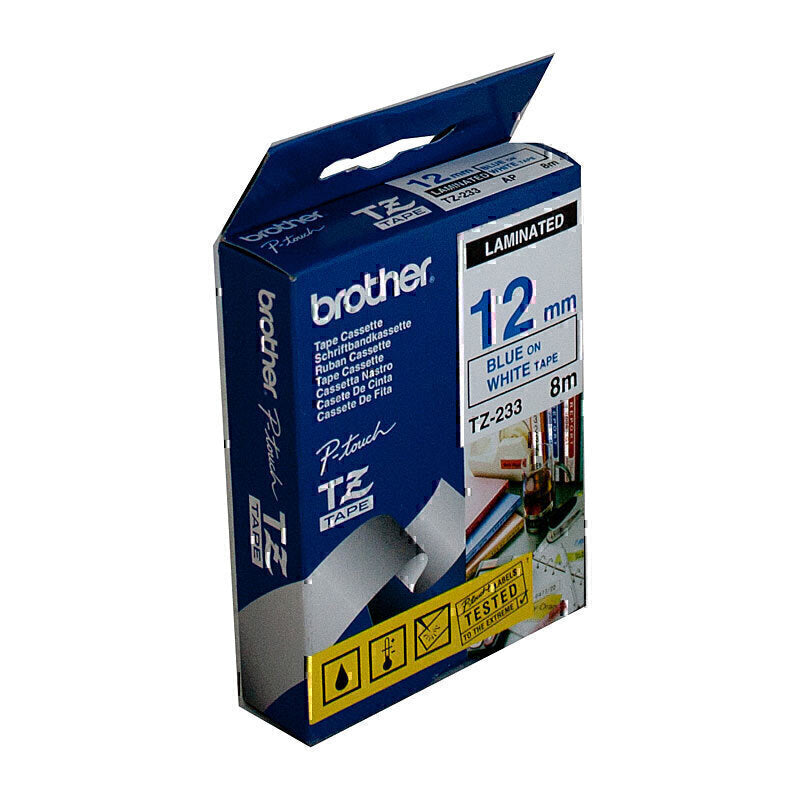 Brother TZe-233 Blue on White Labelling Tape 12mm x 8m