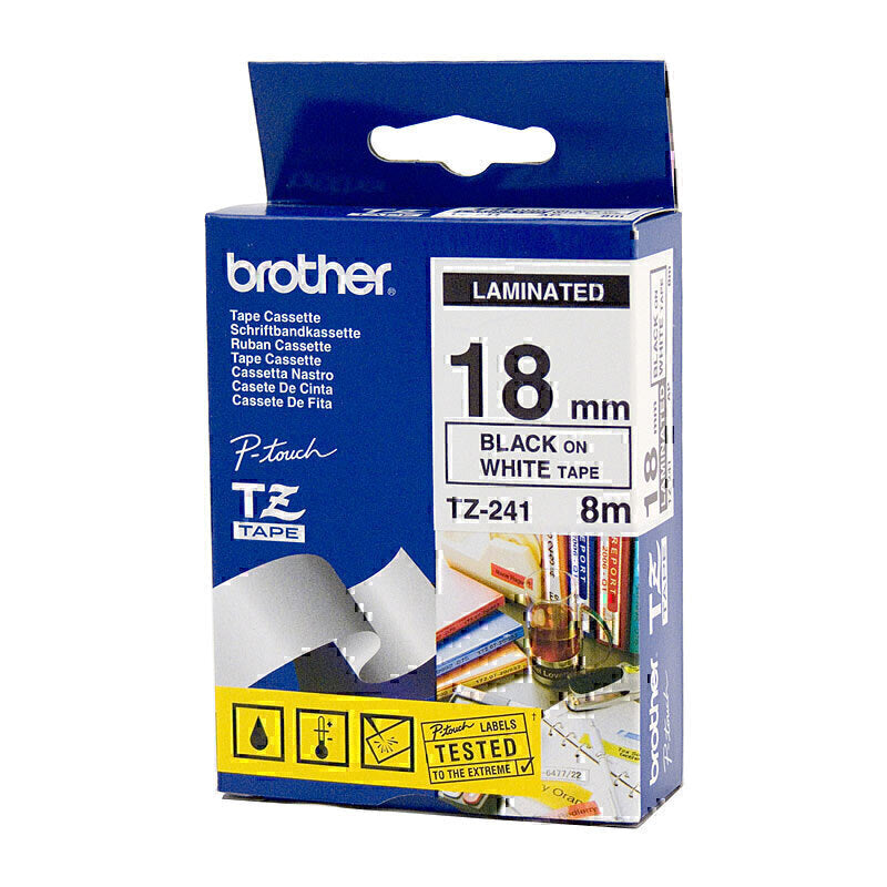 Brother TZe-241 Black on White Labelling Tape 18mm x 8m