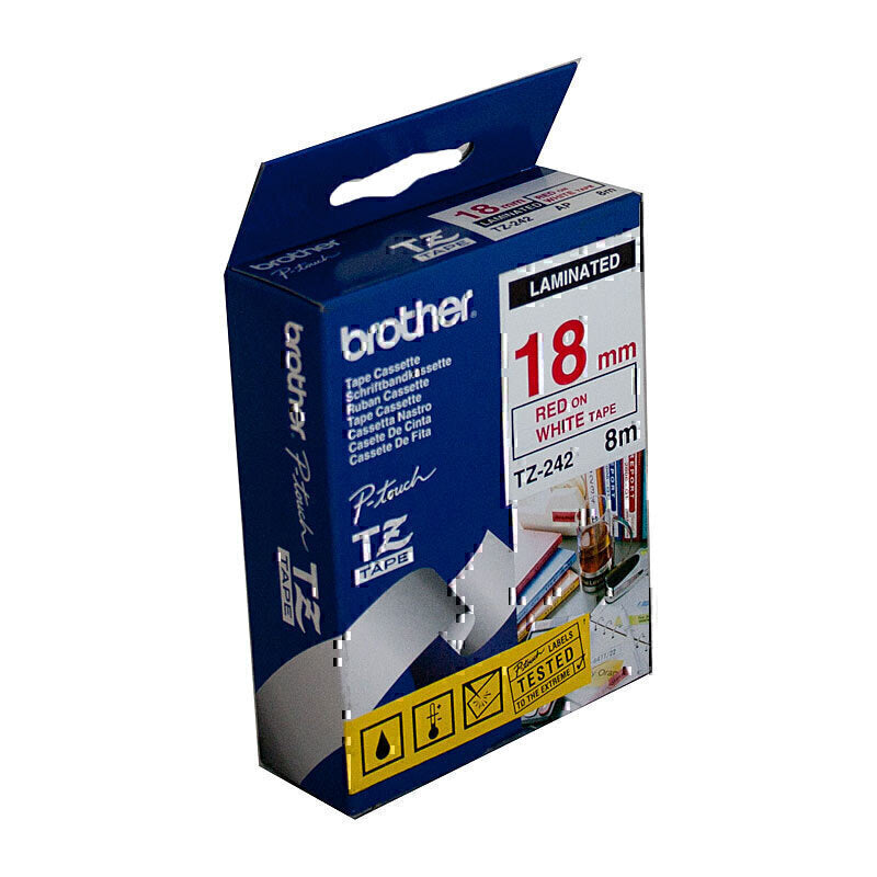 Brother TZe-242 Red on White Labelling Tape 18mm x 8m