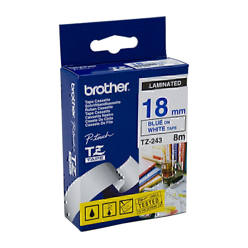 Brother TZe-243 Blue on White Labelling Tape 18mm x 8m