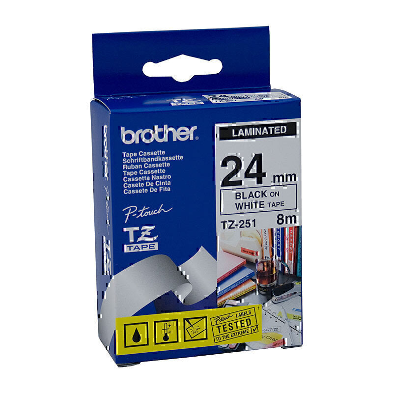 Brother TZe-251 Black on White Labelling Tape 24mm x 8m