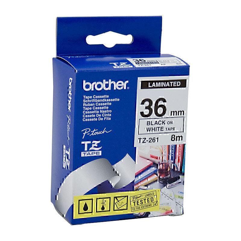 Brother TZe-261 Black on White Labelling Tape 36mm x 8m