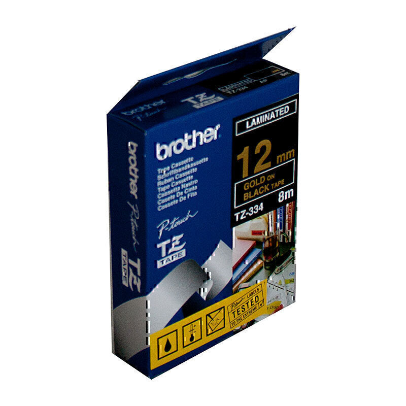 Brother TZe-334 Gold on Black Labelling Tape 12mm x 8m