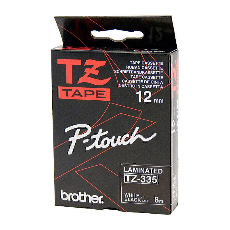 Brother TZe-335 White on Black Labelling Tape 12mm x 8m