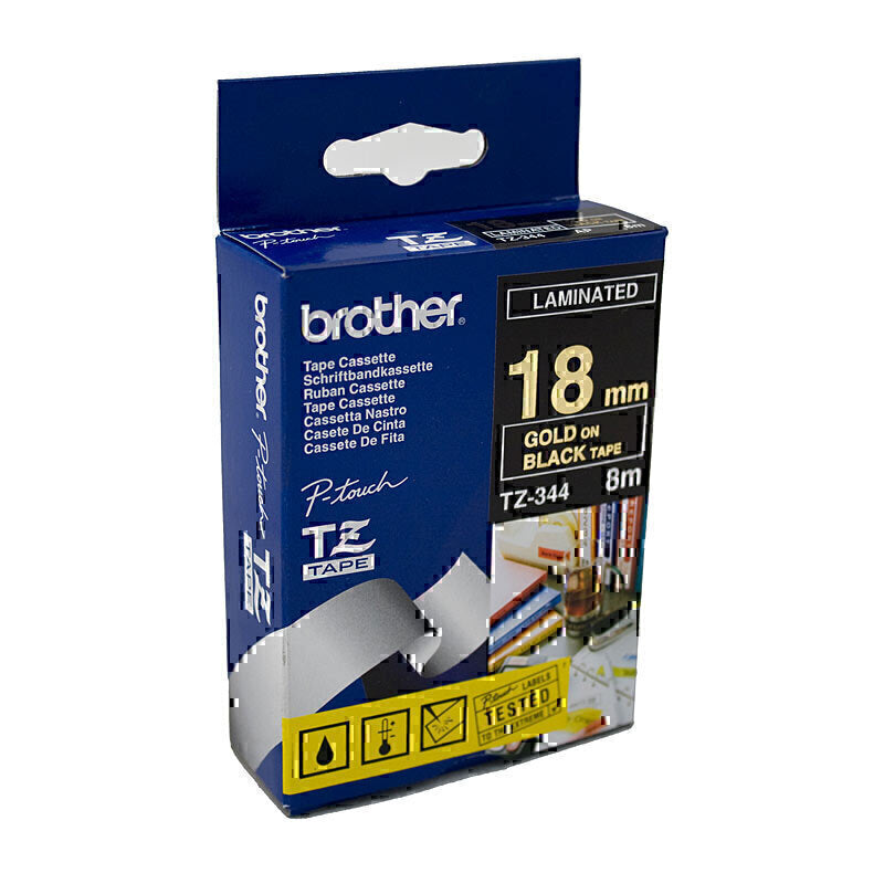 Brother TZe-344 Gold on Black Labelling Tape 18mm x 8m