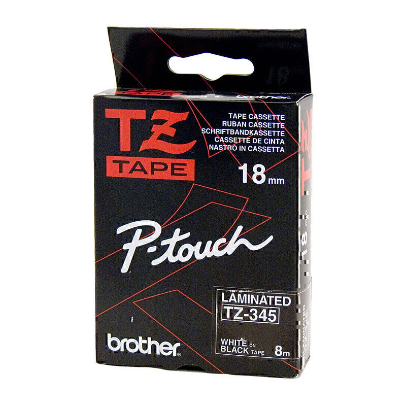 Brother TZe-345 White on Black Labelling Tape 18mm x 8m