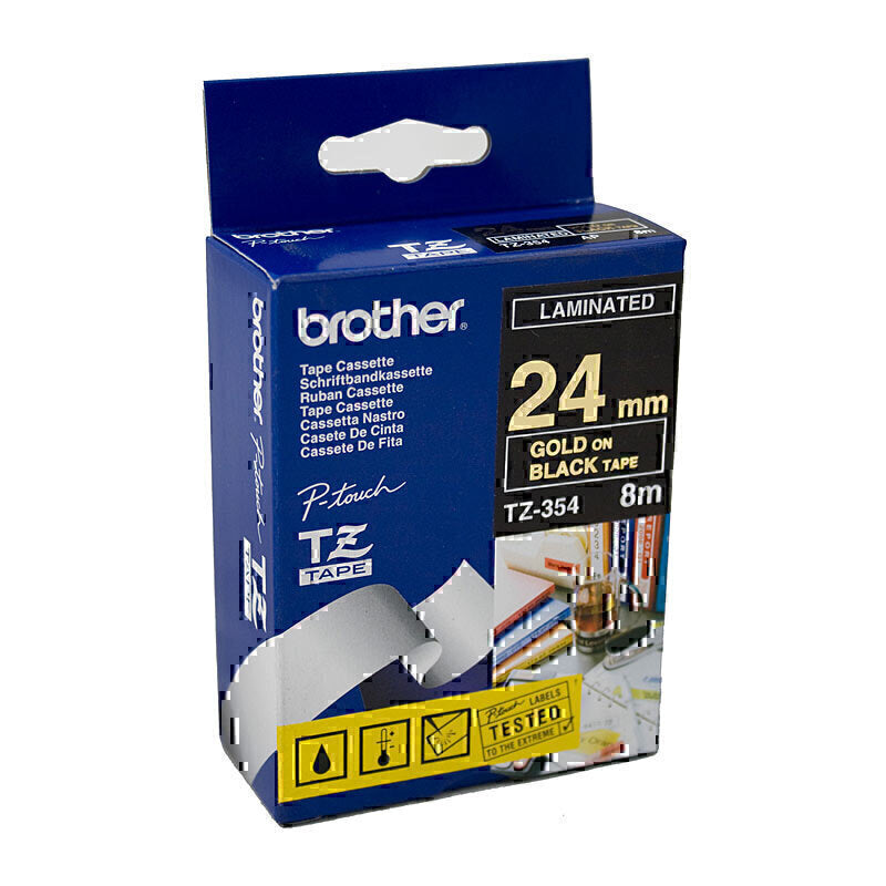 Brother TZe-354 Gold on Black Labelling Tape 24mm x 8m