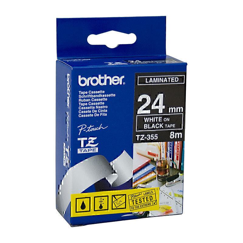 Brother TZe-355 White on Black Labelling Tape 24mm x 8m