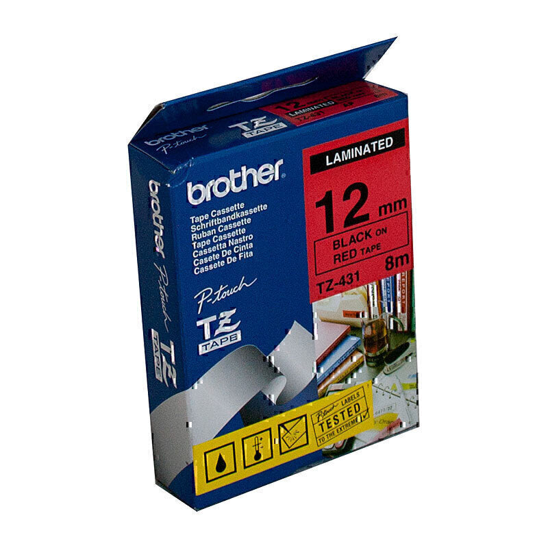 Brother TZe-431 Black on Red Labelling Tape 12mm x 8m