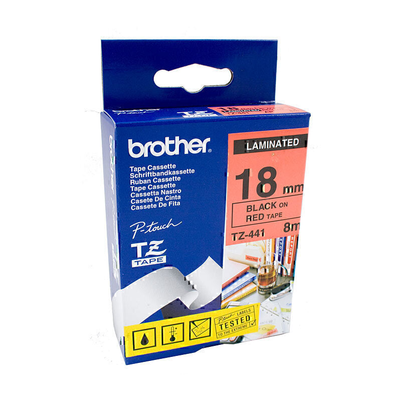 Brother TZe-441 Black on Red Labelling Tape 18mm x 8m