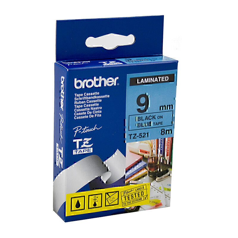 Brother TZe-521 Black on Blue Labelling Tape 9mm x 8m