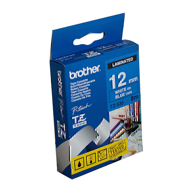 Brother TZe-535 White on Blue Labelling Tape 12mm x 8m