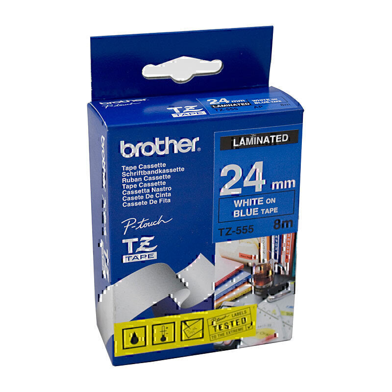 Brother TZe-555 White on Blue Labelling Tape 24mm x 8m