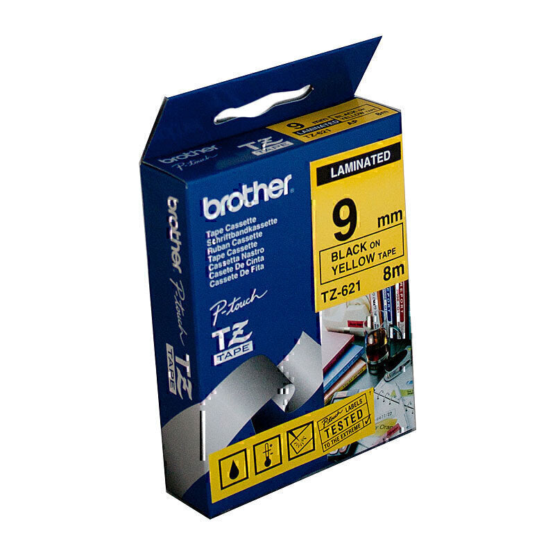 Brother TZe-621 Black on Yellow Labelling Tape 9mm x 8m