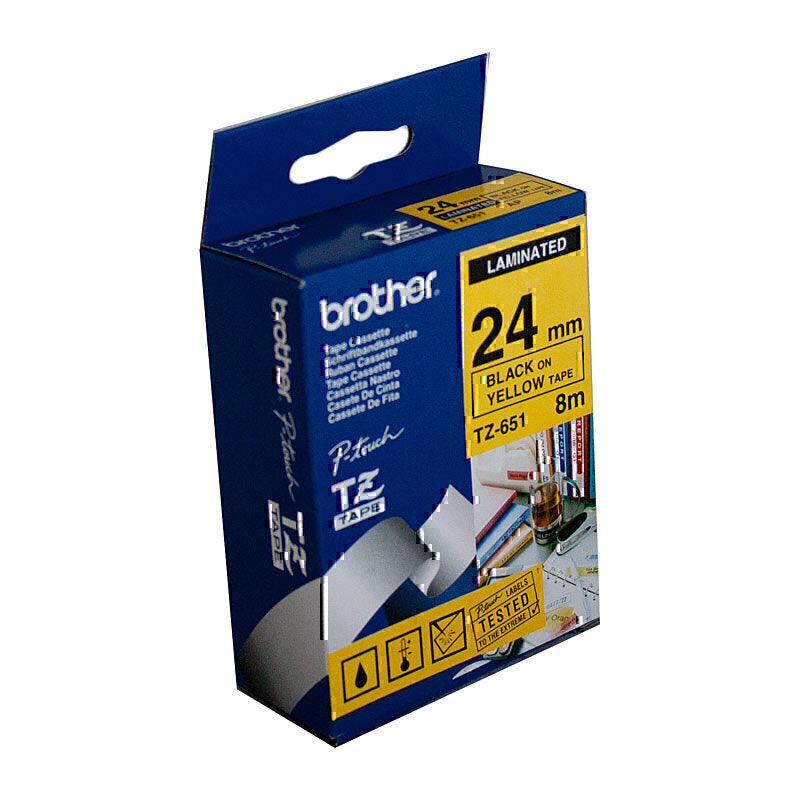 Brother TZe-651 Black on Yellow Labelling Tape 24mm x 8m