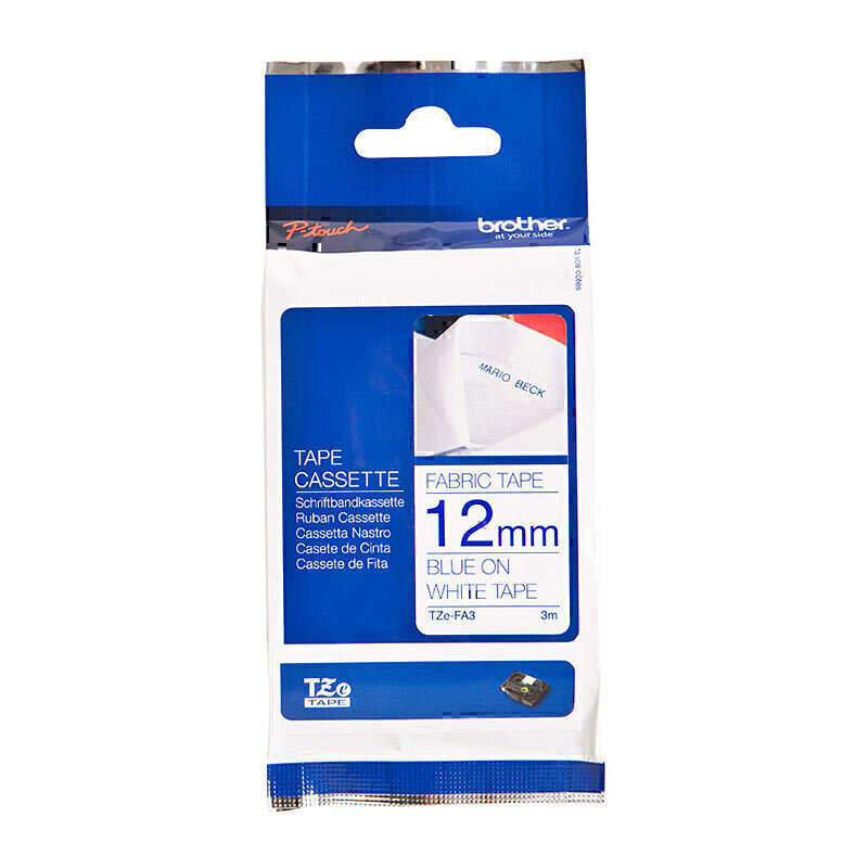 Brother TZe-FA3 Blue on White Fabric Tape 12mm x 3m