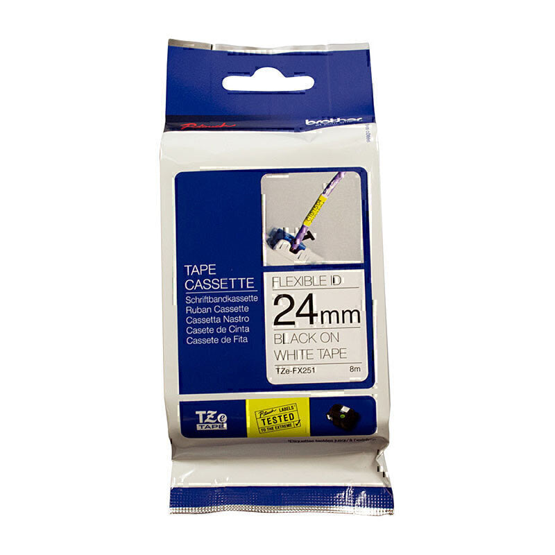 Brother TZe-FX251 Black on White Flexible ID Tape 24mm x 8m