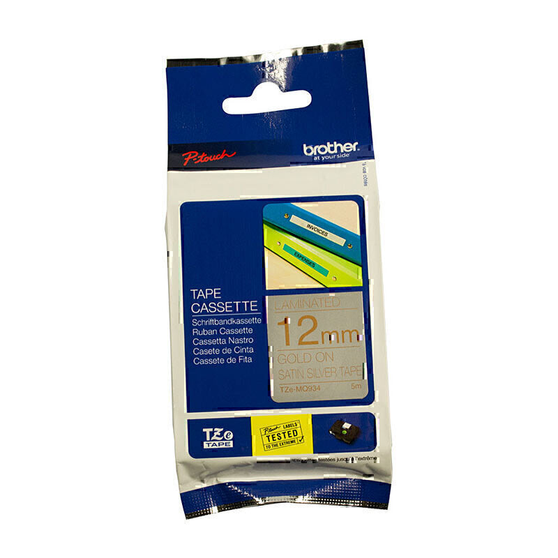 Brother TZe-MQ934 Gold on Satain Silver Pattern Label Tape 12mm x 5m