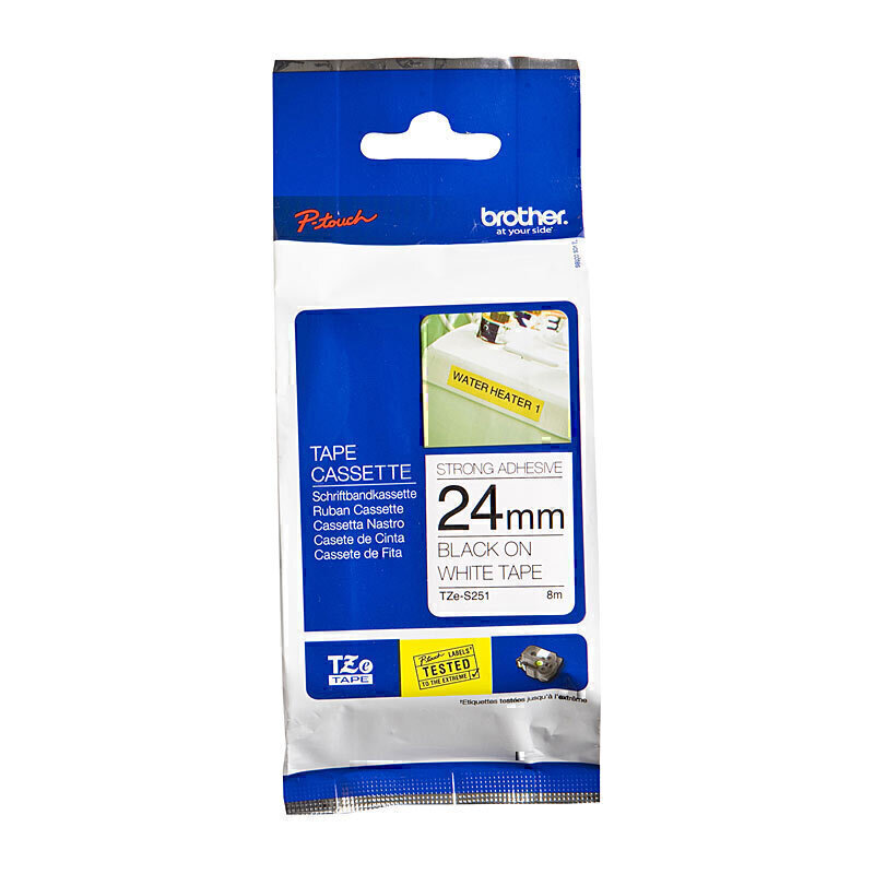 Brother TZe-S251 Black on White Strong Adhesive Labelling Tape 24mm x 8m