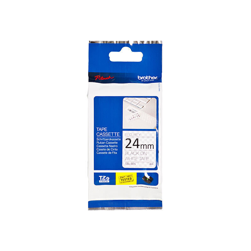 Brother TZe-SE5 Black on White Tamper Evident Labelling Tape 24mm x 8m