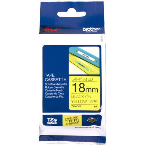 Brother TZe-641 Black on Yellow Labelling Tape 18mm x 8m