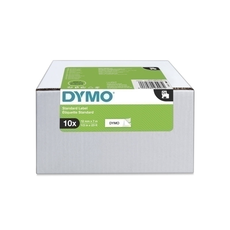 Dymo D1 Label Tape 12mm x 7m  Black on White Box 10