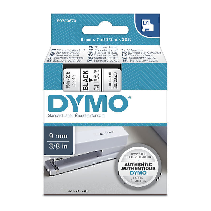 Dymo D1 Label Tape 9mm x 7m Black on Clear