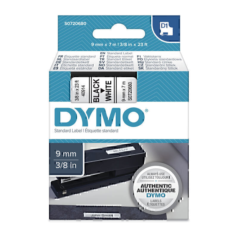 Dymo D1 Label Tape 9mm x 7m Black on White