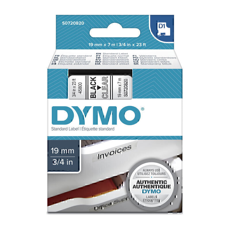 Dymo D1 Label Tape 19mm x 7m Black on Clear