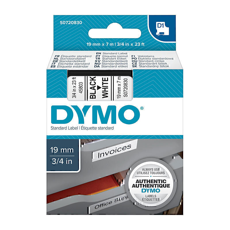 Dymo D1 Label Tape 19mm x 7m Black on White