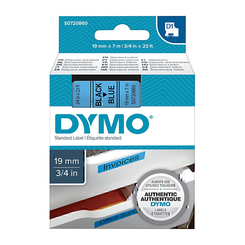 Dymo D1 Label Tape 19mm x 7m Black on Blue