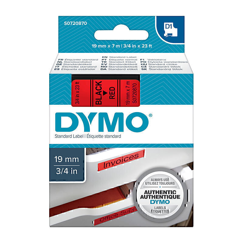 Dymo D1 Label Tape 19mm x 7m Black on Red