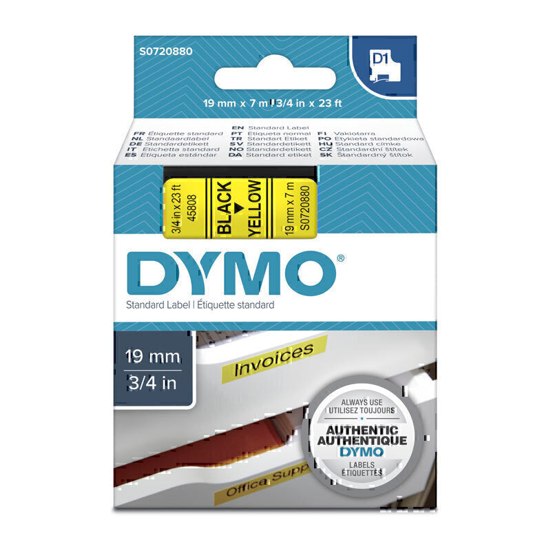 Dymo D1 Label Tape19mm x 7m Black on Yellow 