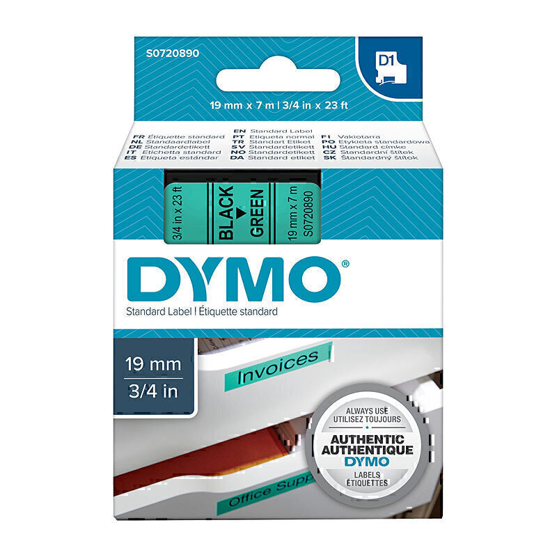 Dymo D1 Label Tape 19mm x 7m Black on Green