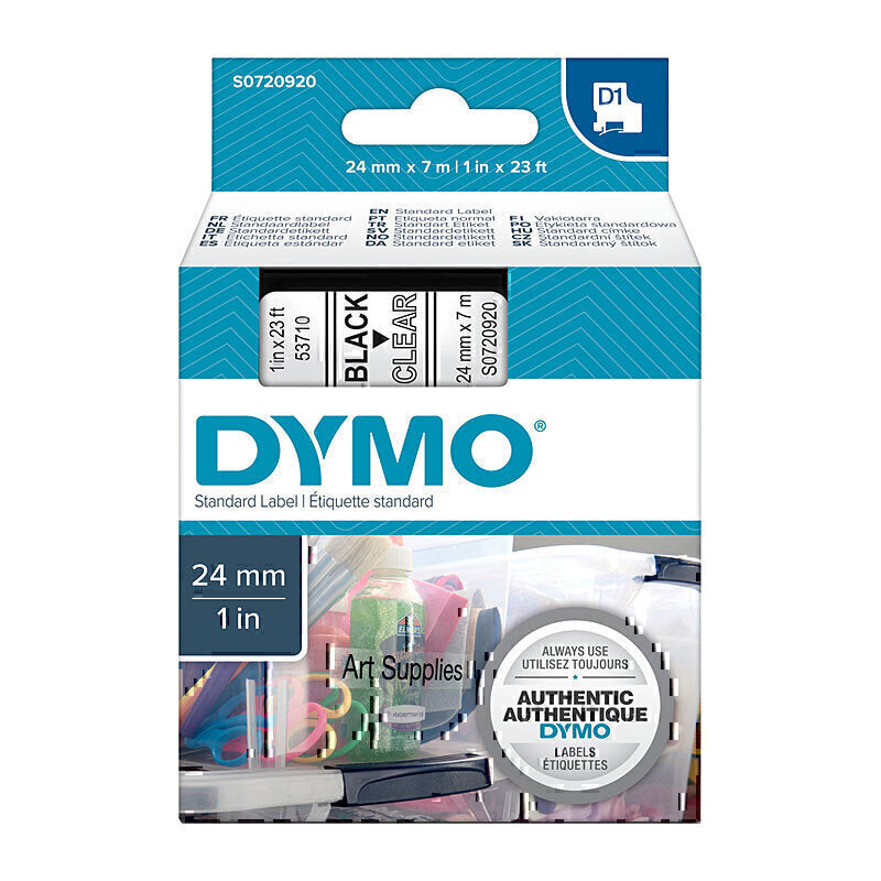 Dymo D1 Label Tape 24mm x 7m Black on Clear