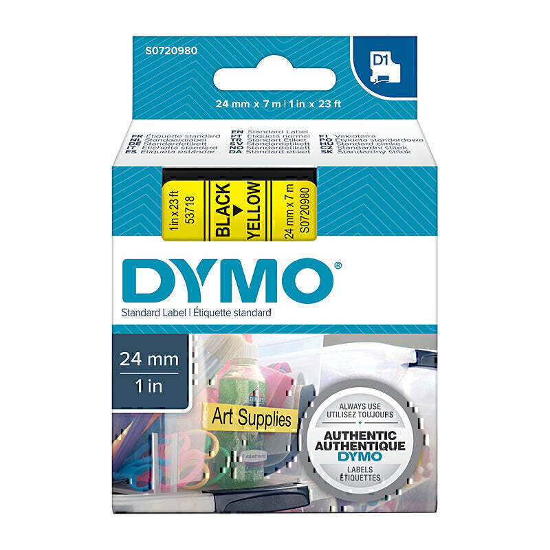 Dymo D1 Label Tape 24mm x 7m Black on Yellow