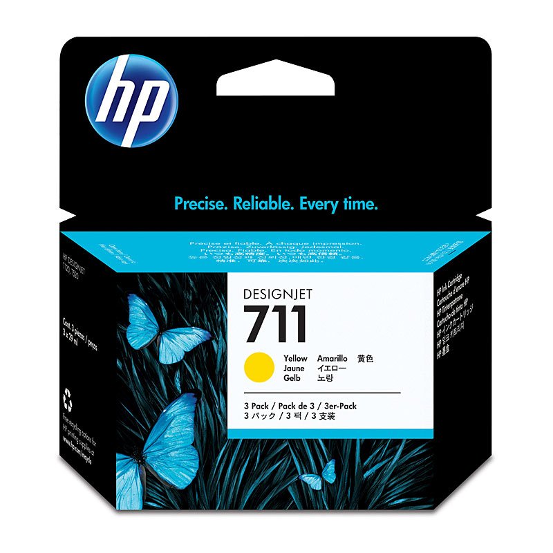 HP #711 29ml Yellow Ink Cartridge 3 Pack CZ136A