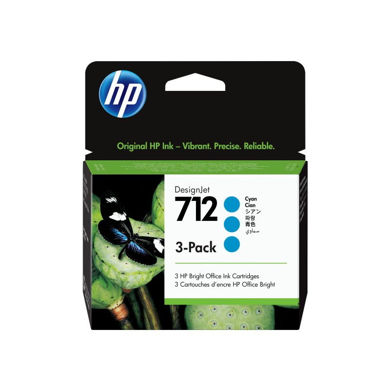 HP #712 29ml Cyan Ink Cartridge 3 Pack 3ED77A